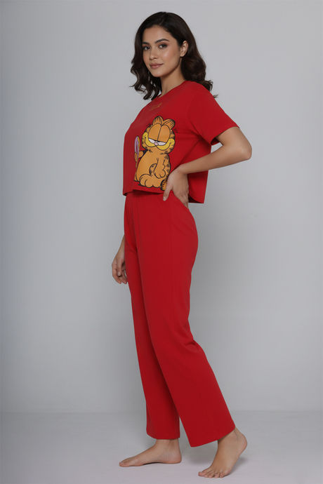 Zivame Garfield Knit Cotton Loungewear Set - Mars Red — image 3